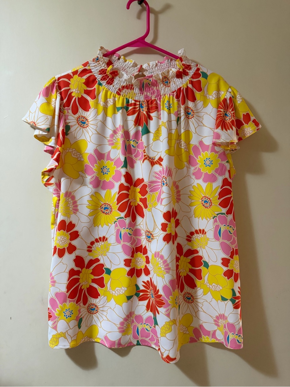 Girls' Floral Off-Shoulder Pajama Top - Pink, Yellow, Red